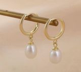 White Pearl Dangle Drop Earrings for Women Gold Photo 0