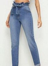Ashley mason women paper-bag waist jeans size 13 tie waist medium wash Photo 0