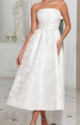 Off Shoulder Strapless Backless Bandage Long Party Dress White Elegant Prom Semi Formal Wedding Guest Dress, For Birthday, Graduation, Homecoming Photo 0