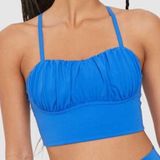 American Eagle OFFLINE By Aerie Real Me Ruched Corset Sports Bra Blue Size Small Photo 0