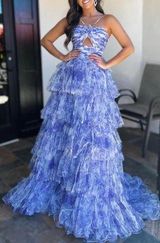 Purple and White Ball Gown PROM dress with tiered chiffon sweep Size 12 Photo 0