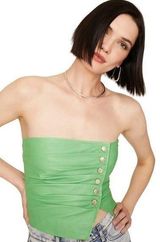retrofete Joelle Leather Tube Top in Green Medium Womens Strapless Tank Photo 0