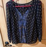 Lucky Brand Blue Graphic Blouse with Relaxed Fit and Long Sleeves Photo 0