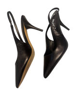 Calvin Klein Black Leather Slingback Pointed Toe Stiletto Heels Size 10M Photo 0