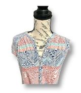 Lucky Brand Women's L Blouse V-Neck Multicolor Western Printed Button-Up Boho Photo 0