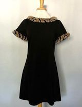Julie Brown NYC Faux Fur Short Sleeve Little Black Dress Animal Print Size 6 Photo 0