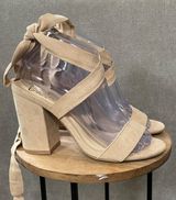 Lulus Alta Light Nude Suede Lace-Up Heels Photo 0
