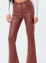 Edikted  Luna Faux Leather Flare Leg Pants Brown Size Small Going Out Date Night Photo 0