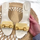 Gucci Ivory Leather Slide Sandals Horse Bit Metal Detail Women 9B Photo 0