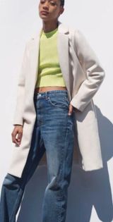 Zara Cream Lapel Open Front Trench Coat Size S Photo 0