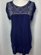 Cable & Gauge  Embroidered Slub Knit Blouse (blue) - Large Photo 0