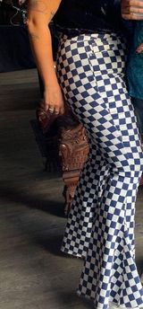 High-Wasted Blue Checkered Jeans Photo 0