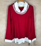 Charter Club  Plus Size Red Sweater Layered Look with Faux Pearls NWT 2X Photo 0