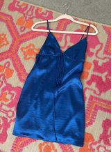 Blue Satin Mini Dress Photo 0