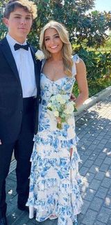 A line white and blue prom dress Size 0 Photo 0