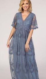 Maternity Gorgeous Dusty Blue Maxi Dress Size Large Photo 0