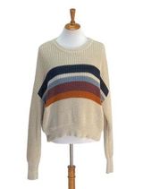 Elan  Striped Crop Sweater Beige Size M Neutral Coastal Cozy Minimalist Casual Photo 0