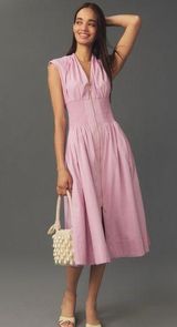 The Tommie Cap-Sleeve Smocked Front-Zip Shirt Dress Lilac Photo 0