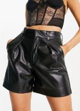 Abercrombie and Fitch Black Vegan Leather High Rise Tailored Shorts Pleated XS Photo 0
