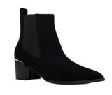 Nine West Honor Black Suede Chelsea Boots Pointed Toe Block Heel Ankle Booties Photo 0
