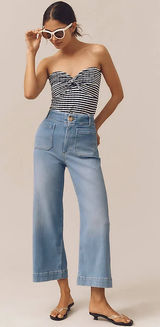 Maeve the Colette Crop High-Rise Wide-Leg Jeans in Bright Blue Wash Size 24 Photo 0