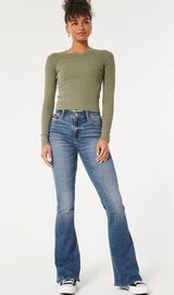 25 0 Flare Jeans High Rise Medium Wash Stretch Women’s Blue Grunge Photo 0