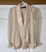 VINTAGE CREAM SHEER SLEEVE BLAZER BLOUSE Photo 0