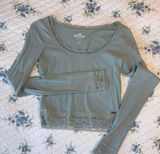 Sage Green  Lace Trim Long Sleeve Baby Tee Photo 0