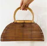 Mistero vintage natural bamboo small half moon handbag EUC Brown Photo 0