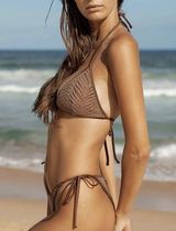 berlook Brown Crochet Halter Triangle Bikini Top and bottom 09 Photo 0