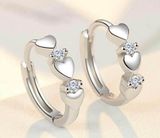 925 Silver Plated Cubic Zirconia CZ Love Heart Hoop Earrings for Women Photo 0