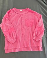 Pink Lily Waffle Top With Gauze Trim Photo 0
