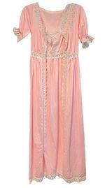 Vintage Baby Pink Nightie Nightgown Robe Set White Lace Trim No Tags Size M Photo 0