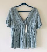 Mustard Seed Eyelet V Neck Cotton Short Sleeved Top NWT Photo 0