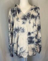 Blue Gray White Tie Dye Hooded Sweatshirt XL Laced Up Side American Star Y2K Photo 0