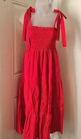 Altar’d state midi red shirred elastic tiered dress with tie straps Photo 0