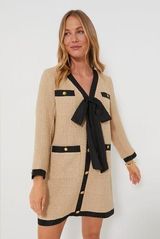 Pomander Place Tuckernuck Coco Tweed Bow Long Sleeve Mini Dress Tan Black XL Photo 0