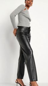 Black High-Waisted OG Straight Loose Faux Leather Pants size 10 NWT Photo 0