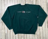 Vintage Y2k Tommy Hilfiger Forest Green Box Logo Crewneck Sweater Womens Size XL Photo 0