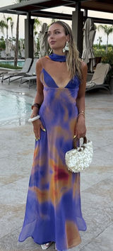 Zara Vibrant Multicolor Maxi Dress halter scarf flowy bodycon evening party  Photo 0