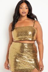 Gold Sequin Mini Skirt Photo 0