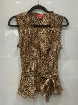 Sunny Leigh Women's Cheetah Print Ruffle Sleeveless Sheer Blouse Shirt Top Sz S Photo 0