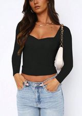 sweet heart neck long sleeve fitted top Photo 0