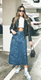 maxi skirt full length cargo wrap denim jean skirt Photo 0