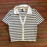 DIVIDED H&M BLUE & WHITE NAUTICAL STRIPE RIBBED KNIT CROP POLO Photo 0