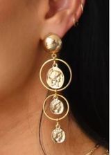 Ettika Gold Coins In Orbit Dangle Statement Earrings Roman Soldiers Photo 0