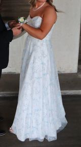 Corset - White w Blue Flowers Prom Dress Photo 0