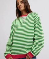 NWOT We the Free @ Free People, Classic Striped Oversized Crewneck- WATERMELON COMBO Photo 0
