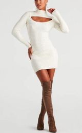 Windsor - Bliss Cut Out Rib Sweater Dress in Cream Photo 0