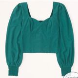 NEW Abercrombie & Fitch Long Sleeve Poplin Square Neck Top Large Emerald Green Photo 0